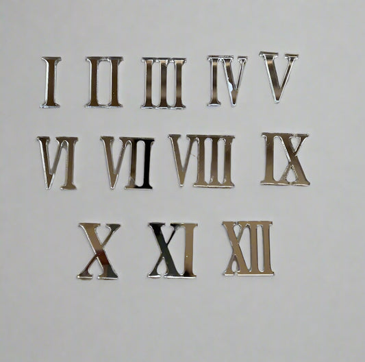 12 Acrylic Roman Numbers for clock (Silver and Black)